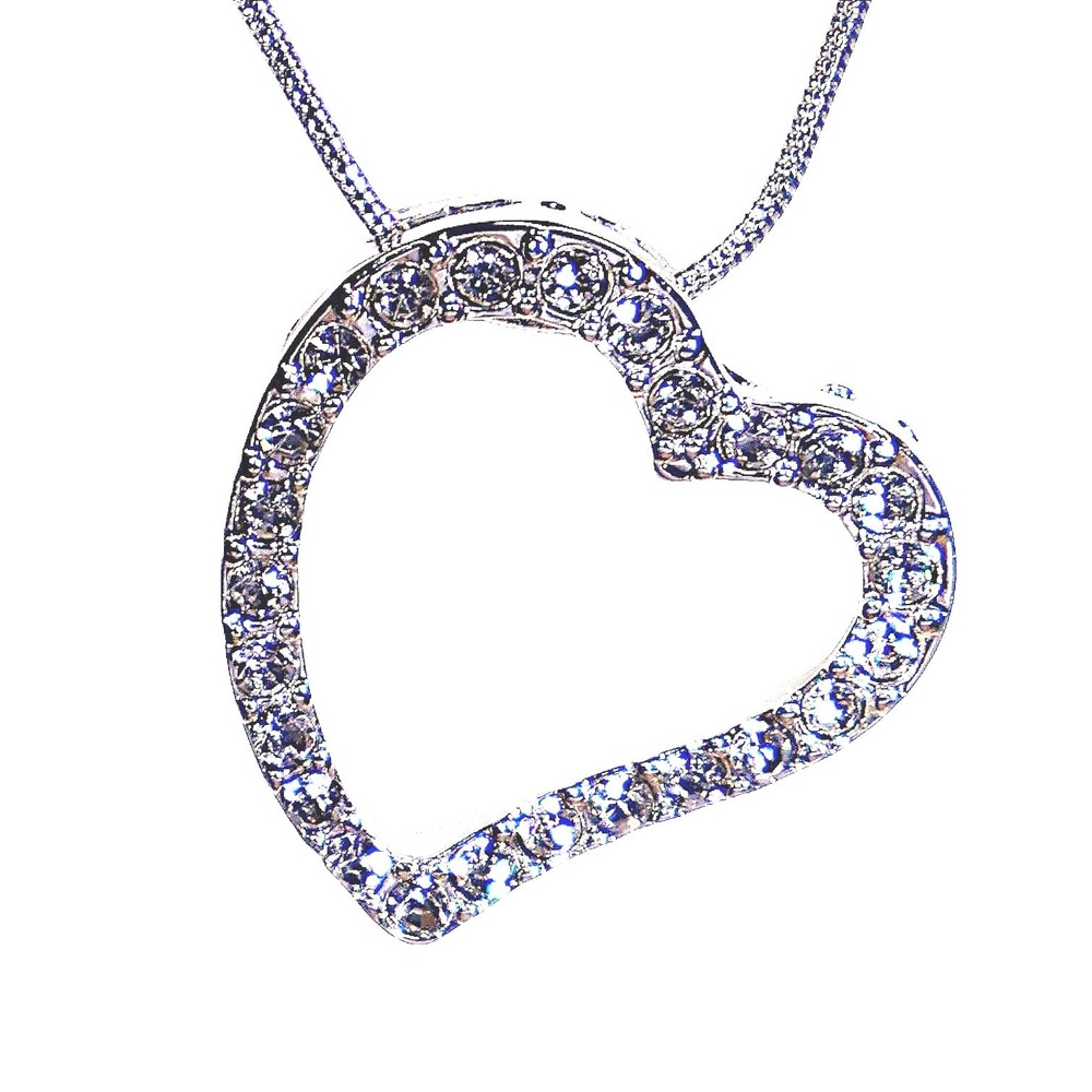 Swarovski Crystal Heart Necklace Silver Overlay Snake Chain Open Pendant New